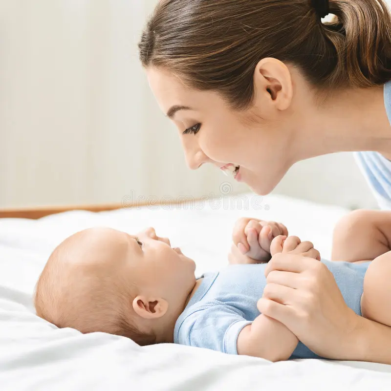 mother sweetly talking to her newborn - Studio Psiché