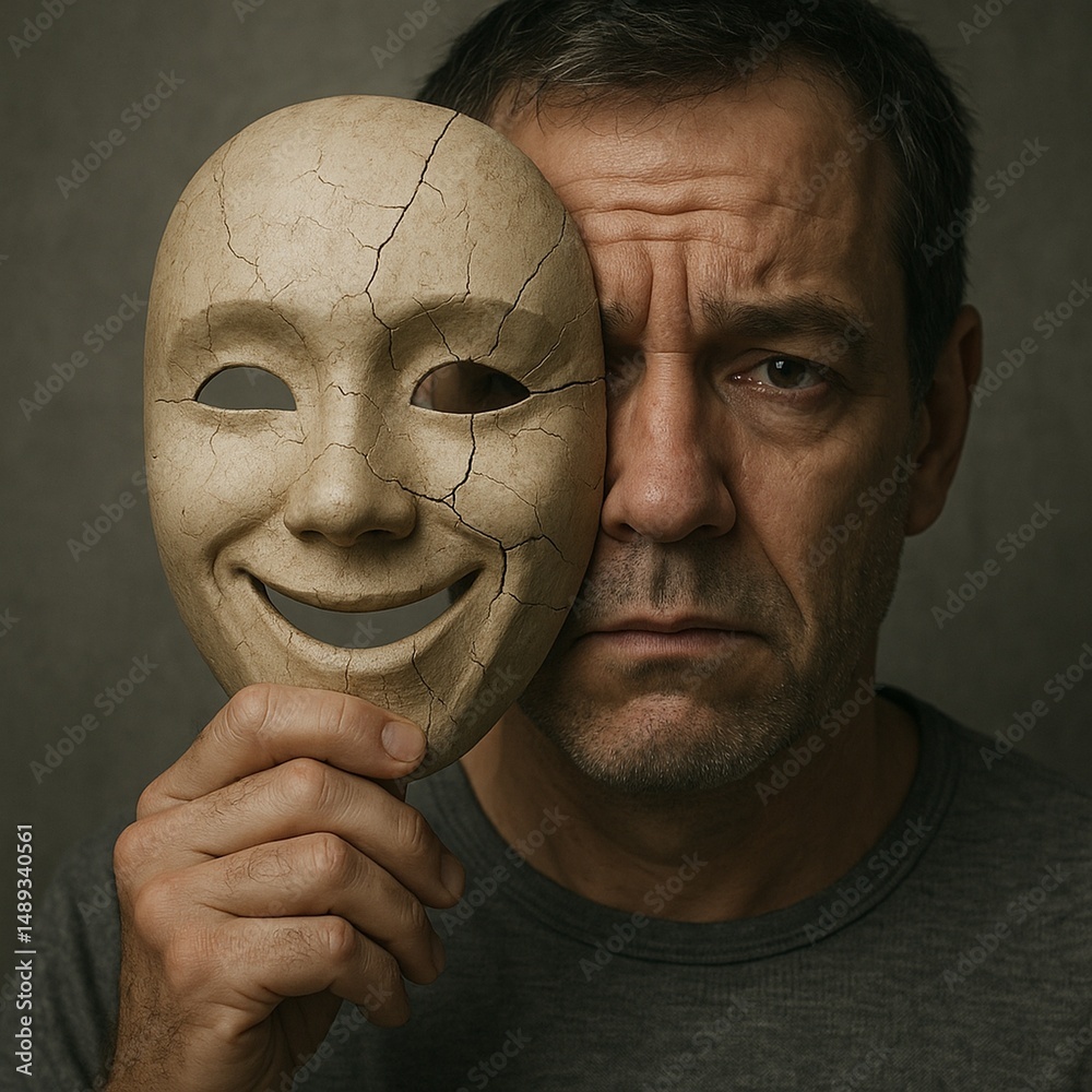 businessman hiding his sadness under a mask - Studio Psiché